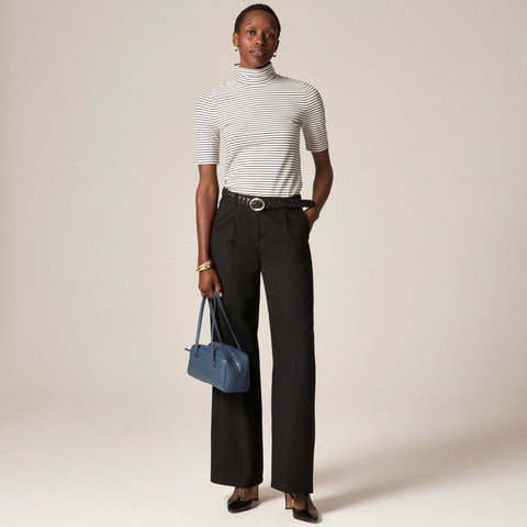 Stretch cotton-blend elbow-sleeve mockneck T-shirt in stripe