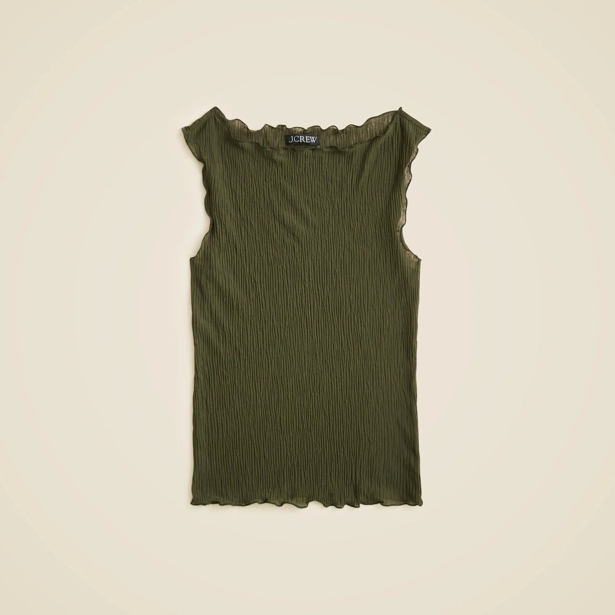 Ruffle-trim shell top in sheer crinkle knit