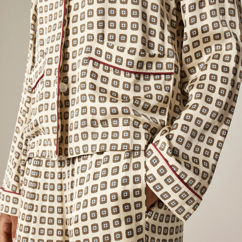 Soft-shine long-sleeve pajama pant set in print