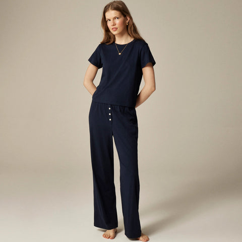 Short-sleeve pajama pant set in tissue crepe