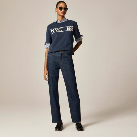 Petite nipped straight jean in stretch