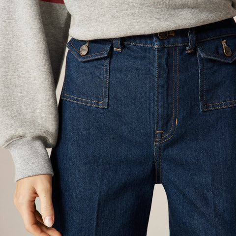 Petite vintage flare jean with flap pockets