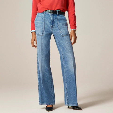 Camp-pocket wide-leg jean