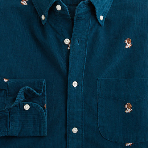 Fine-wale corduroy shirt with embroidered dogs
