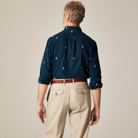 Fine-wale corduroy shirt with embroidered dogs