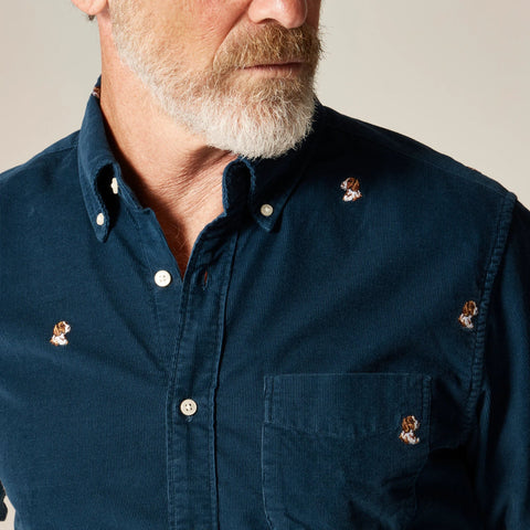 Fine-wale corduroy shirt with embroidered dogs