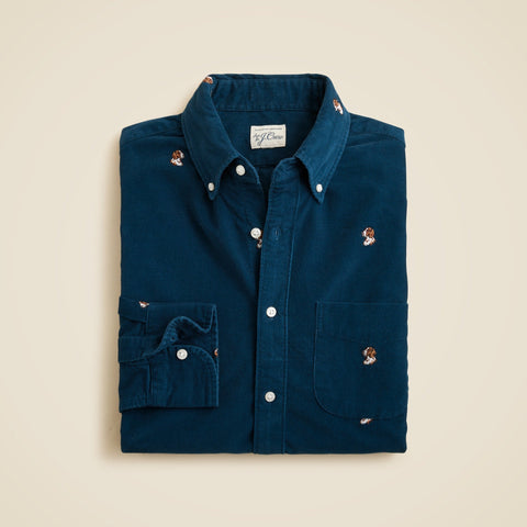 Fine-wale corduroy shirt with embroidered dogs