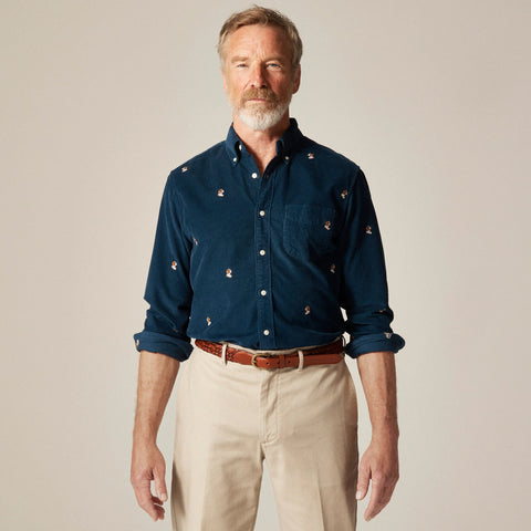 Fine-wale corduroy shirt with embroidered dogs
