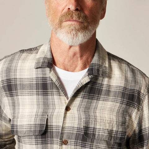 Cotton-hemp blend twill camp-collar shirt