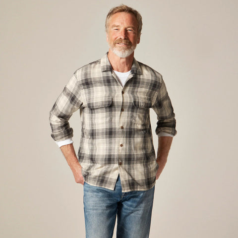 Cotton-hemp blend twill camp-collar shirt