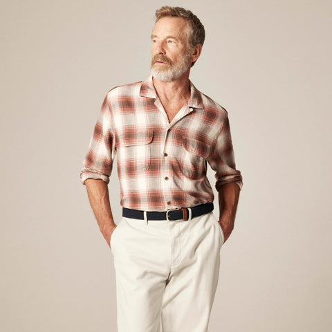 Cotton-hemp blend twill camp-collar shirt