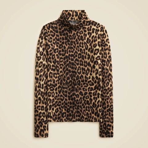 New feather jersey turtleneck in leopard print