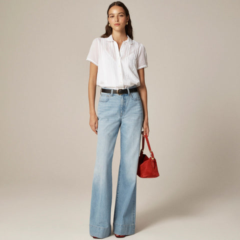 Button-up short-sleeve shirt in cotton voile