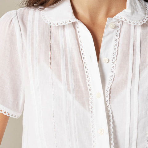 Button-up short-sleeve shirt in cotton voile