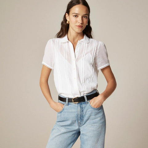 Button-up short-sleeve shirt in cotton voile