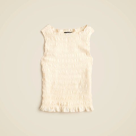 Smocked shell tank top in crepe de chine