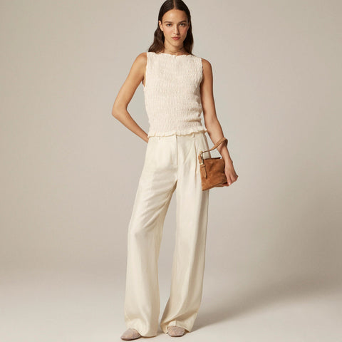 Smocked shell tank top in crepe de chine