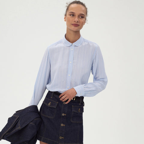 Jules club-collar shirt in striped crepe de chine