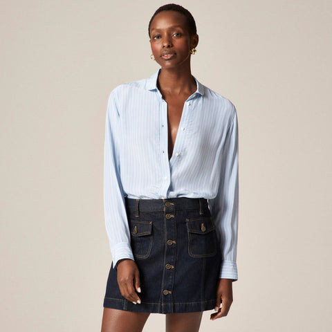 Jules club-collar shirt in striped crepe de chine