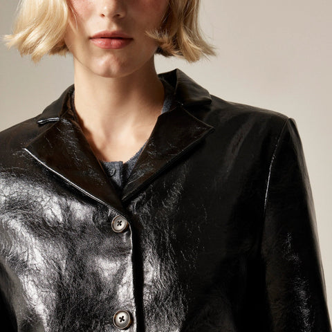 Shirt-jacket in faux distressed leather