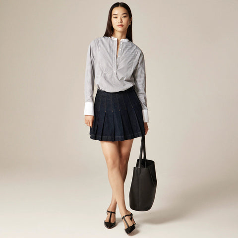 Tuxedo popover shirt in striped cotton poplin