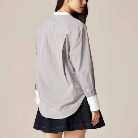 Tuxedo popover shirt in striped cotton poplin