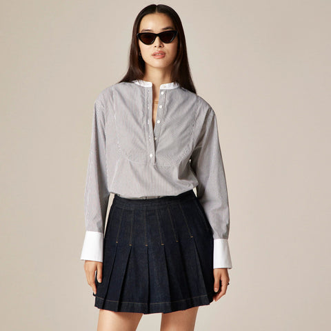 Tuxedo popover shirt in striped cotton poplin