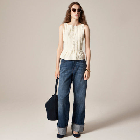 Pintuck top in premium-weight cotton poplin