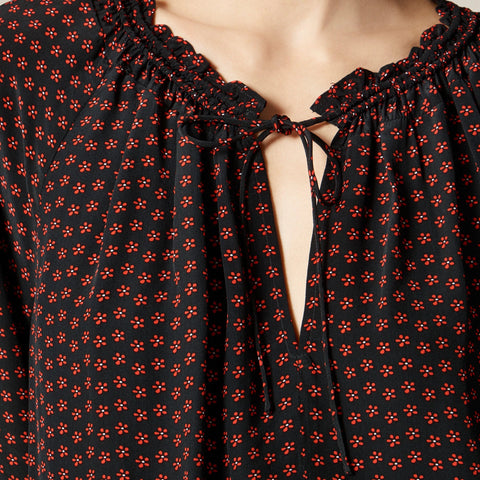 Popover top in ditsy floral crepe de chine