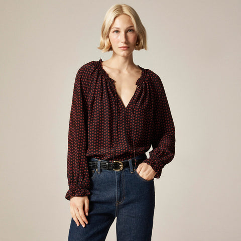 Popover top in ditsy floral crepe de chine