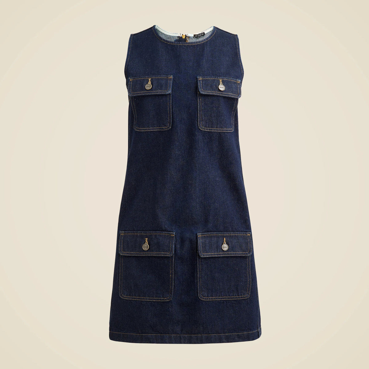 Patch-pocket shift dress in denim