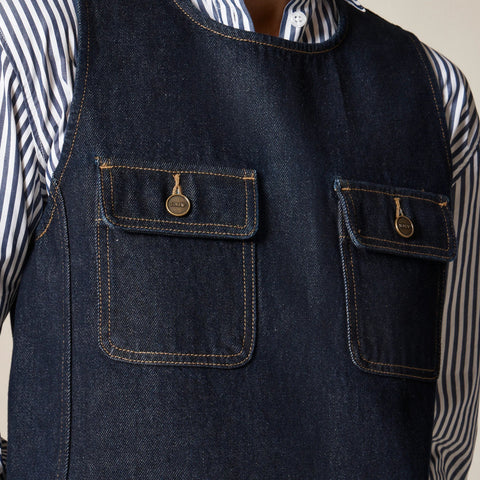 Patch-pocket shift dress in denim