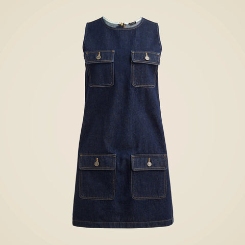 Patch-pocket shift dress in denim