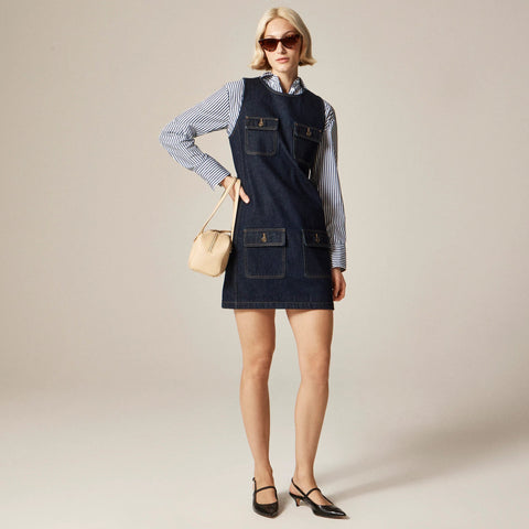 Patch-pocket shift dress in denim