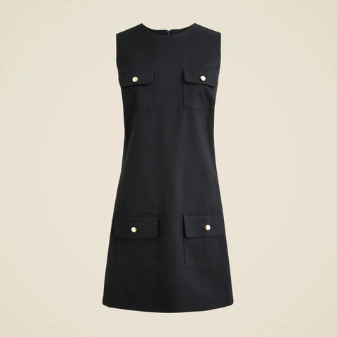 Patch-pocket shift dress in stretch chino