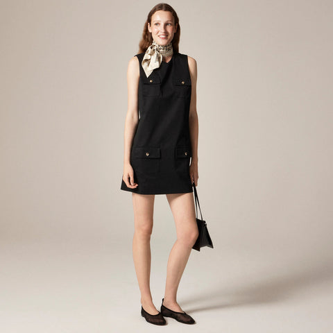 Patch-pocket shift dress in stretch chino