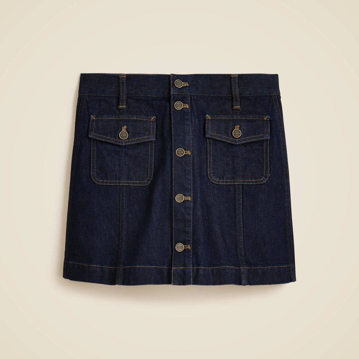 Patch-pocket denim mini skirt in Rinse wash