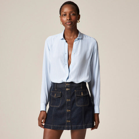Patch-pocket denim mini skirt in Rinse wash