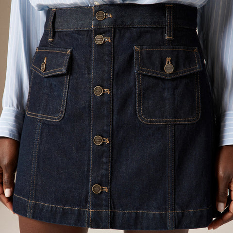 Patch-pocket denim mini skirt in Rinse wash