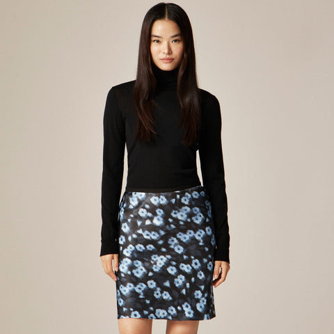 Gwen knee-length slip skirt in blurry floral luster charmeuse