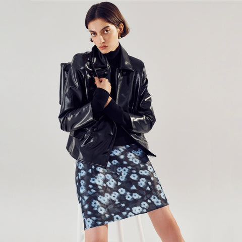 Gwen knee-length slip skirt in blurry floral luster charmeuse