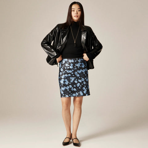 Gwen knee-length slip skirt in blurry floral luster charmeuse