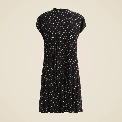 Pintuck shift dress in midnight floral print
