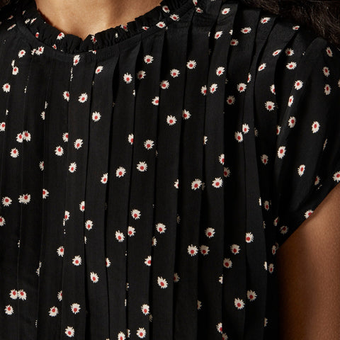 Pintuck shift dress in midnight floral print