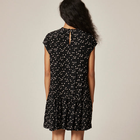 Pintuck shift dress in midnight floral print