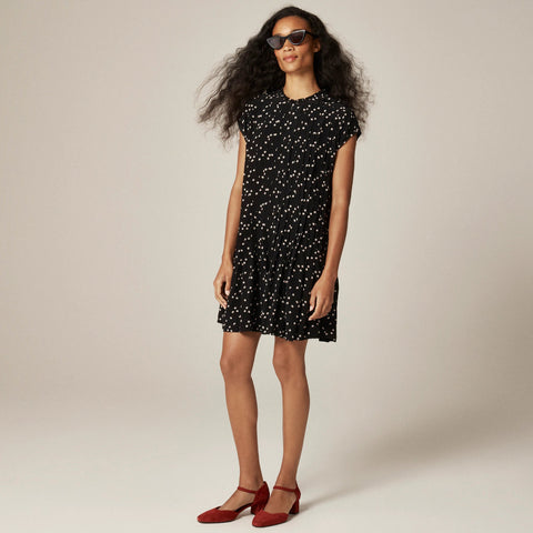 Pintuck shift dress in midnight floral print