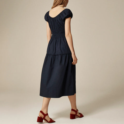 Tiered midi dress in cotton poplin