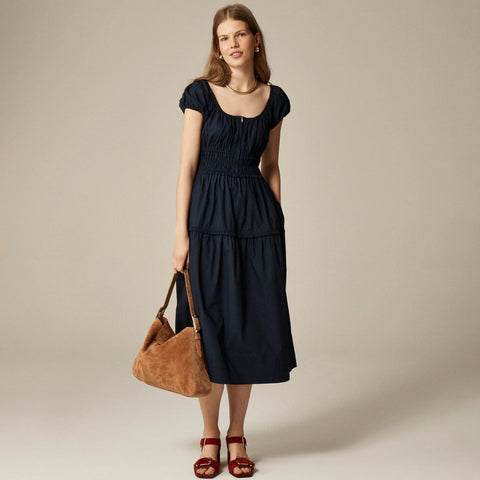 Tiered midi dress in cotton poplin