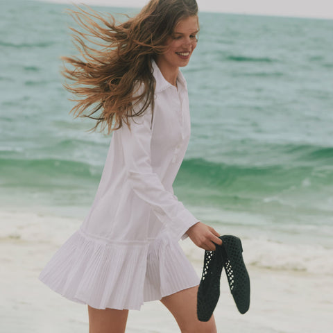 Amelia long-sleeve shirt-dress in cotton poplin