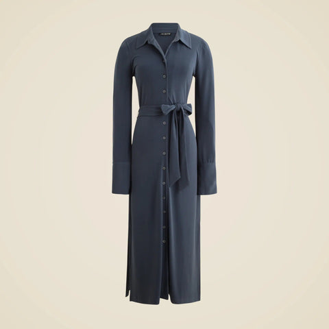 Midi shirt-dress in matte jersey